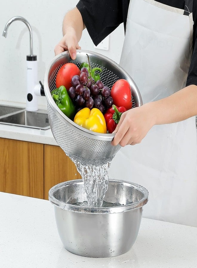 Yopple Stainless Steel Colander and Mixing Bowl Set of 2, Microporous Large Strainer with Deep Bowl for Washing Rice, Pasta, Vegetables, Fruits, Salad Mixing, Kitchen Draining Tool - Image 3